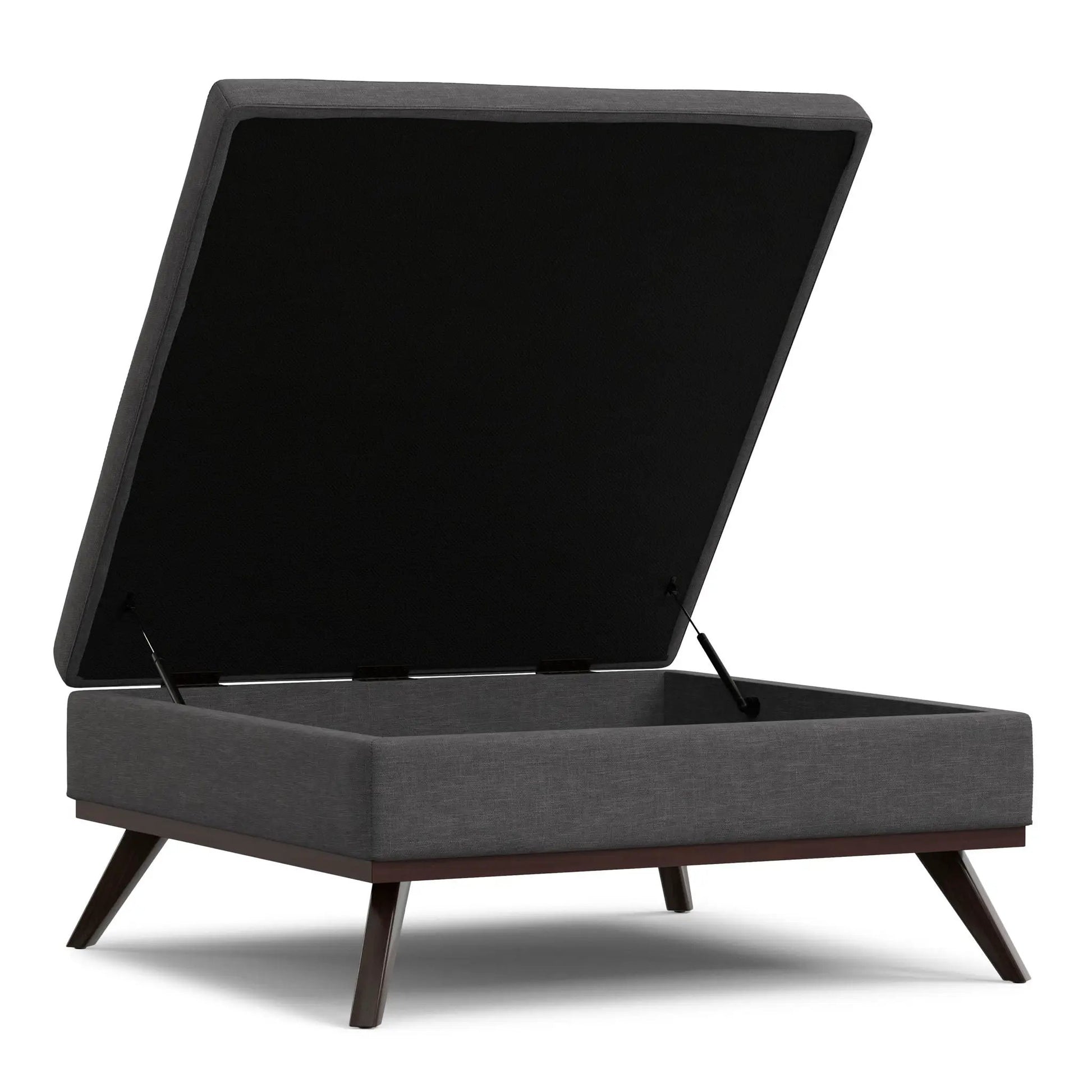 Owen multifunctional square coffee table storage ottoman in dark gray fabric with lid on Tampa Home & Garden Store