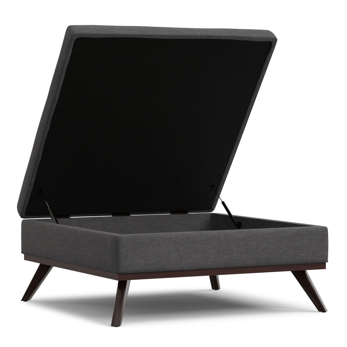 Square Lift Top Coffee Table and Storage Ottoman in dark gray fabric with hidden storage on Tampa Home & Garden Store