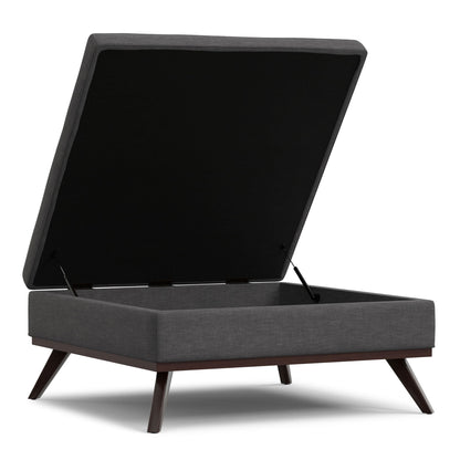Square Lift Top Coffee Table and Storage Ottoman in dark gray fabric with hidden storage on Tampa Home & Garden Store