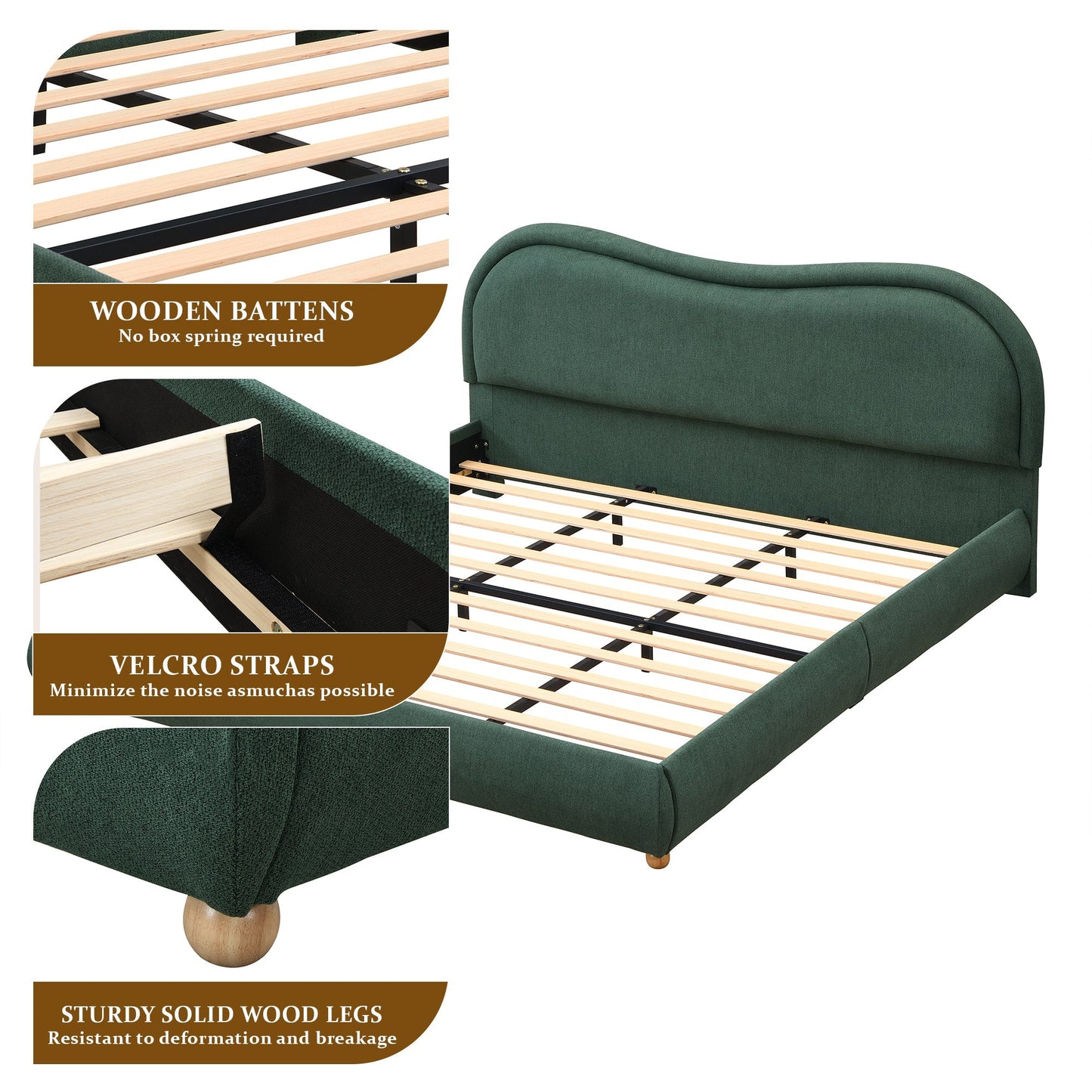 King Upholstered Platform Bed And Oak Legs