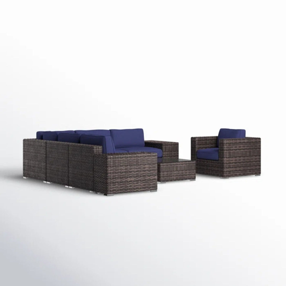 Wicker outdoor seating group with navy cushions and coffee table, 3-piece by HouseOfZazla on Tampa Home & Garden Store