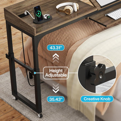 Overbed table with wheels by HouseOfZazla; dark gray queen-size desk with wood-grain top on Tampa Home & Garden Store