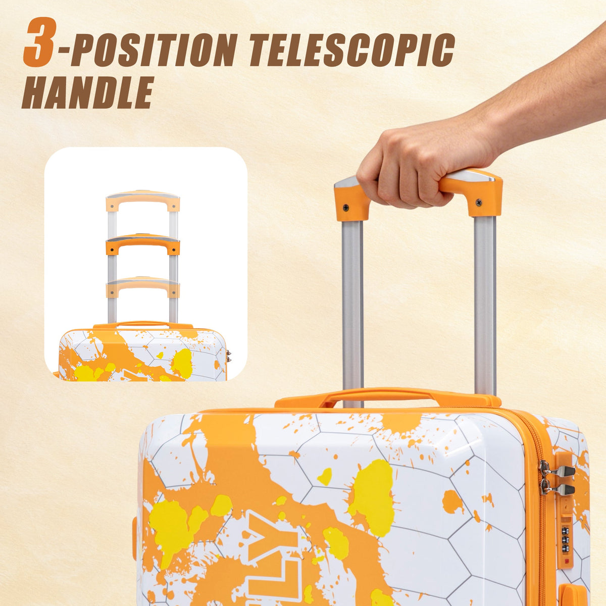 3-Piece PC Spinner Wheel Luggage Set orange hard-shell luggage with splatter by HouseOfZazla on Tampa Home & Garden Store