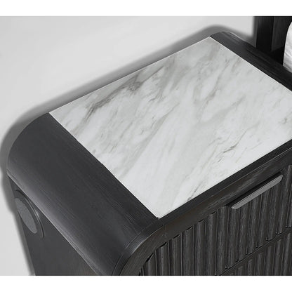 Beverly accent chest with white marble top on black wood frame LED lighting on Tampa Home & Garden Store
