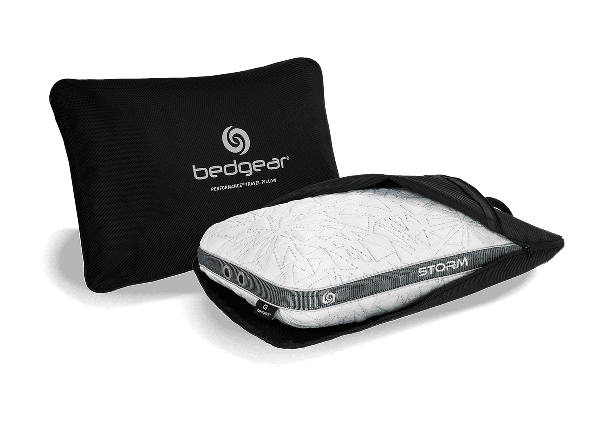 BedGear Storm Rectangle Travel Pillow textured cover with gray storm band in black bag on Tampa Home & Garden Store
