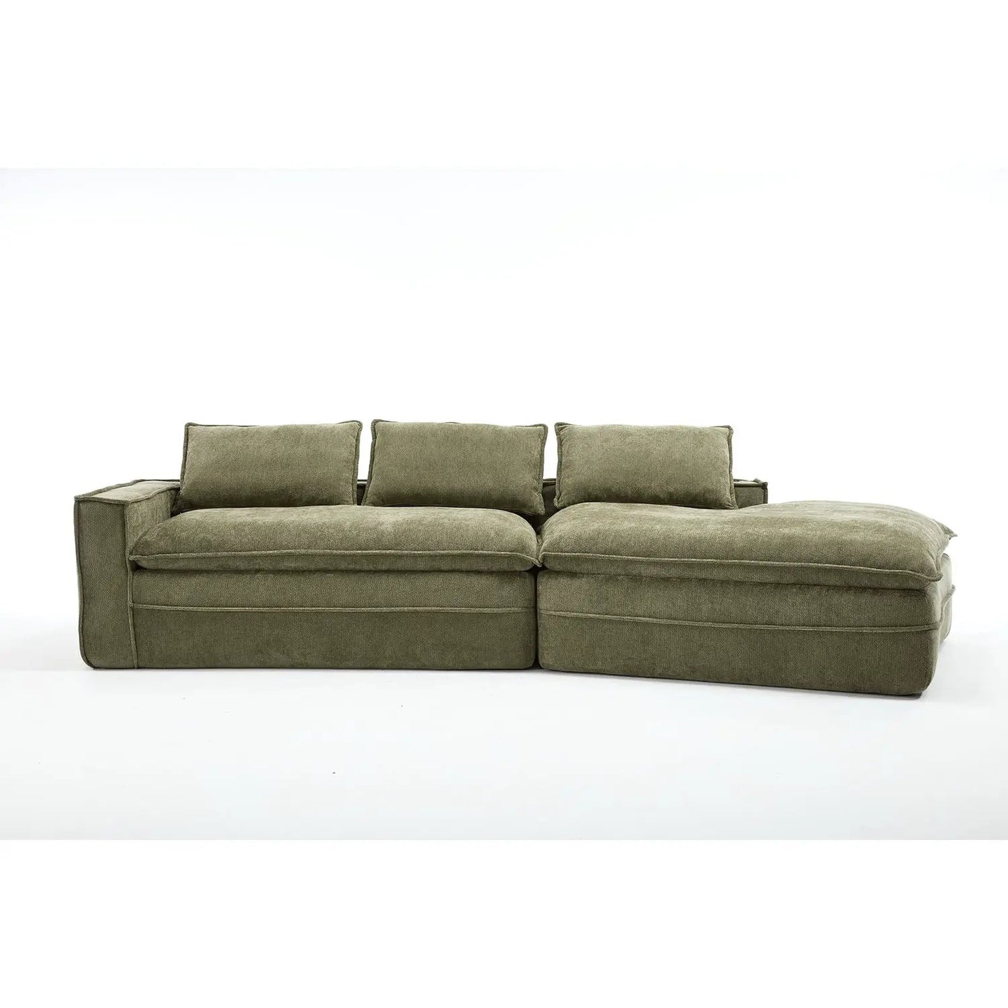 Modern Minimalist Modular Sectional Sofa with deep seats and right chaise in olive green on Tampa Home & Garden Store