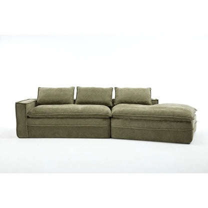 Modern Minimalist Modular Sectional Sofa with deep seats and right chaise in olive green on Tampa Home & Garden Store