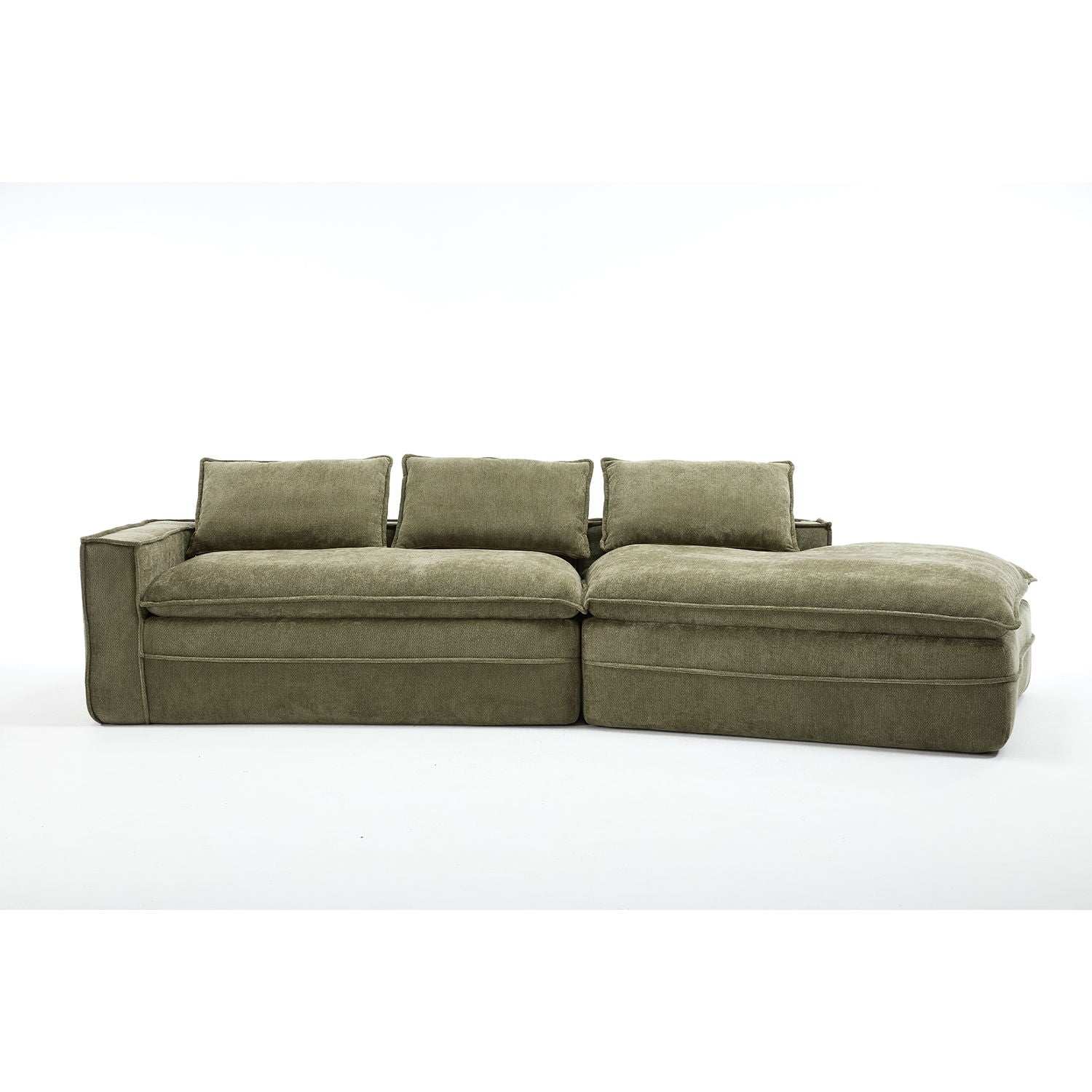 Minimalist stationary sectional sofa with deep seats and right-facing chaise olive HouseOfZazla on Tampa Home & Garden Store