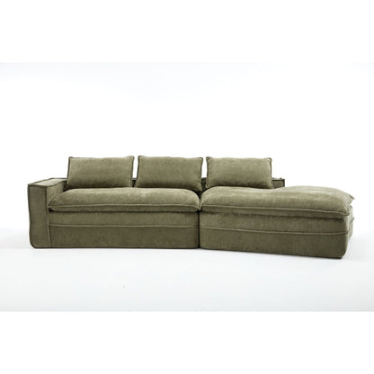 Minimalist stationary sectional sofa with deep seats and right-facing chaise olive HouseOfZazla on Tampa Home & Garden Store