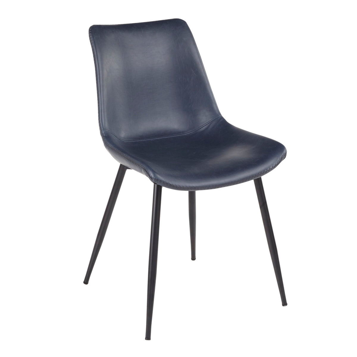 Contemporary dining chair blue leather upholstery with black metal legs on Tampa Home & Garden Store
