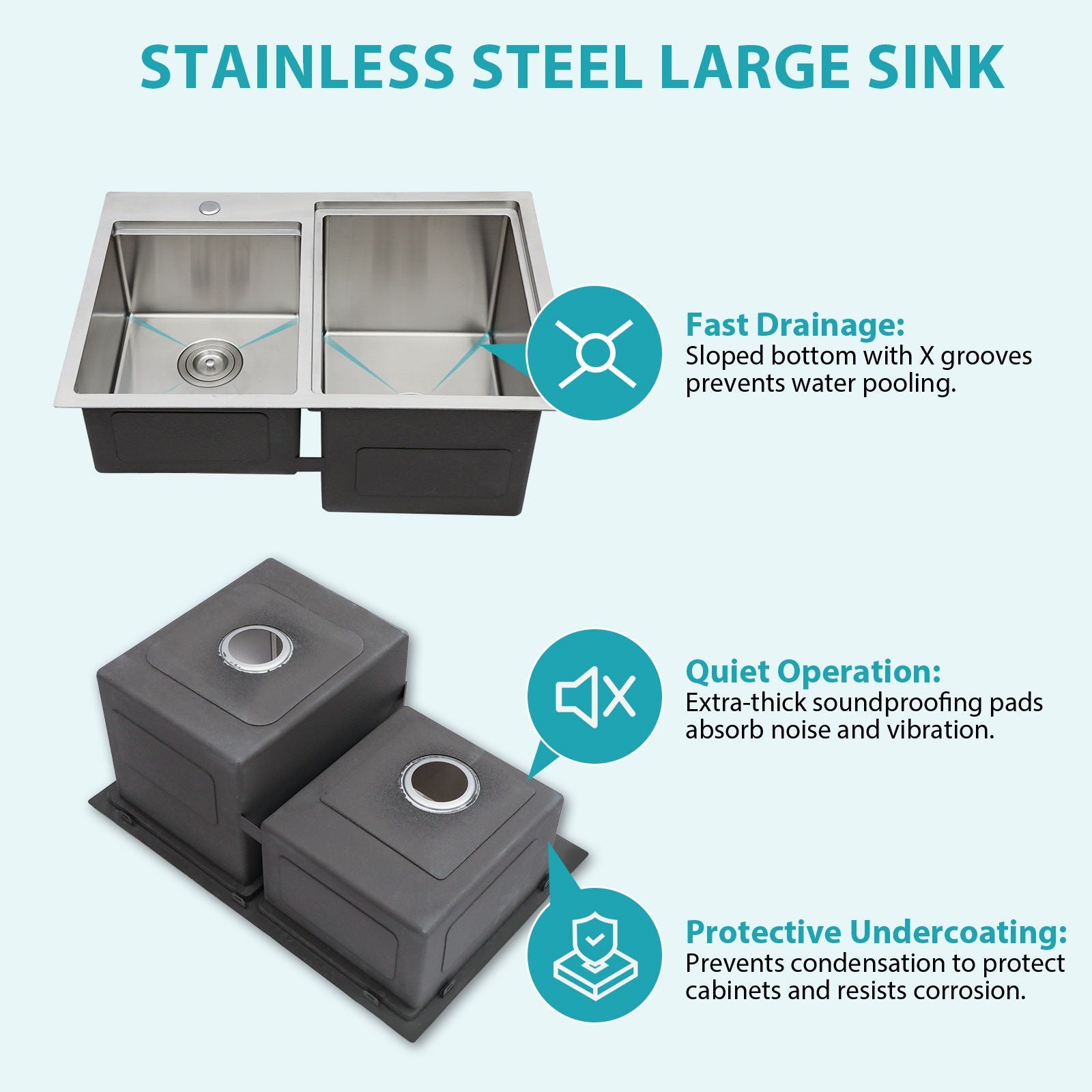 Outdoor double bowl drop-in sink with workstation in brushed nickel, HouseOfZazla on Tampa Home & Garden Store