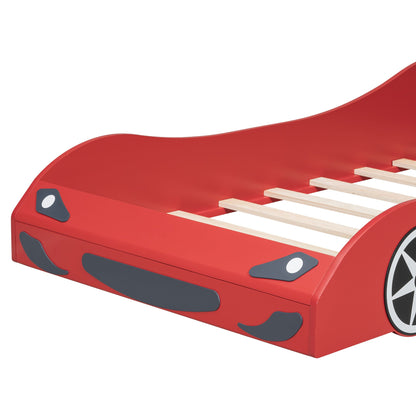 Race car platform bed in red with LED and upholstered backrest by HouseOfZazla car bed on Tampa Home & Garden Store