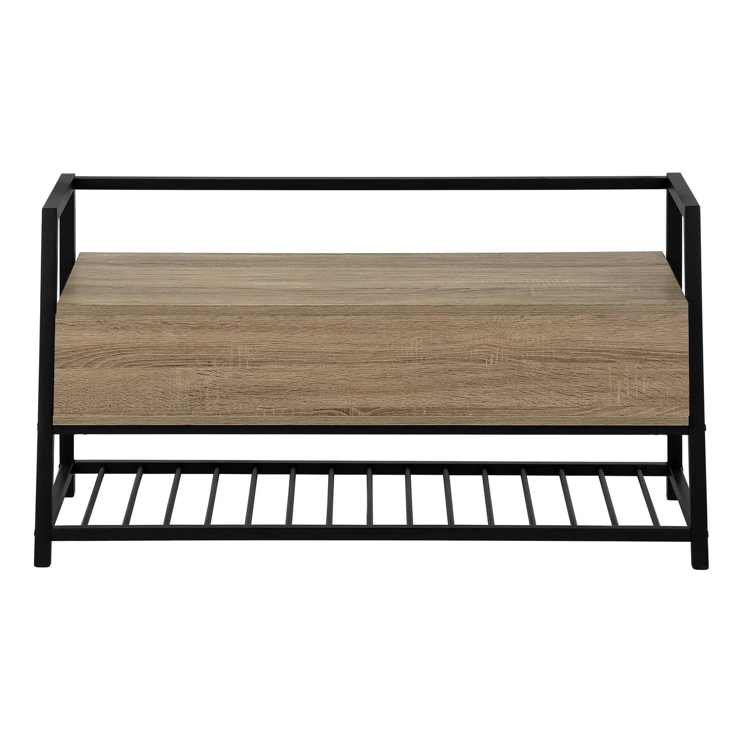Storage bench Rectangular wood top with black metal frame and lower rack Unique Piece Furniture on Tampa Home & Garden Store