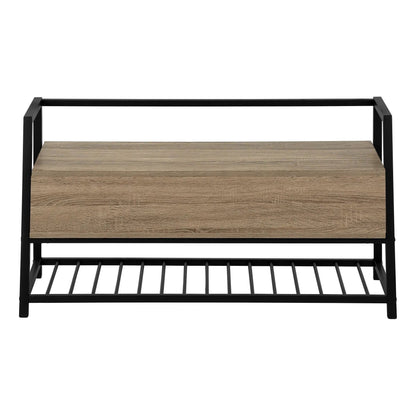 Storage bench Rectangular wood top with black metal frame and lower rack Unique Piece Furniture on Tampa Home & Garden Store