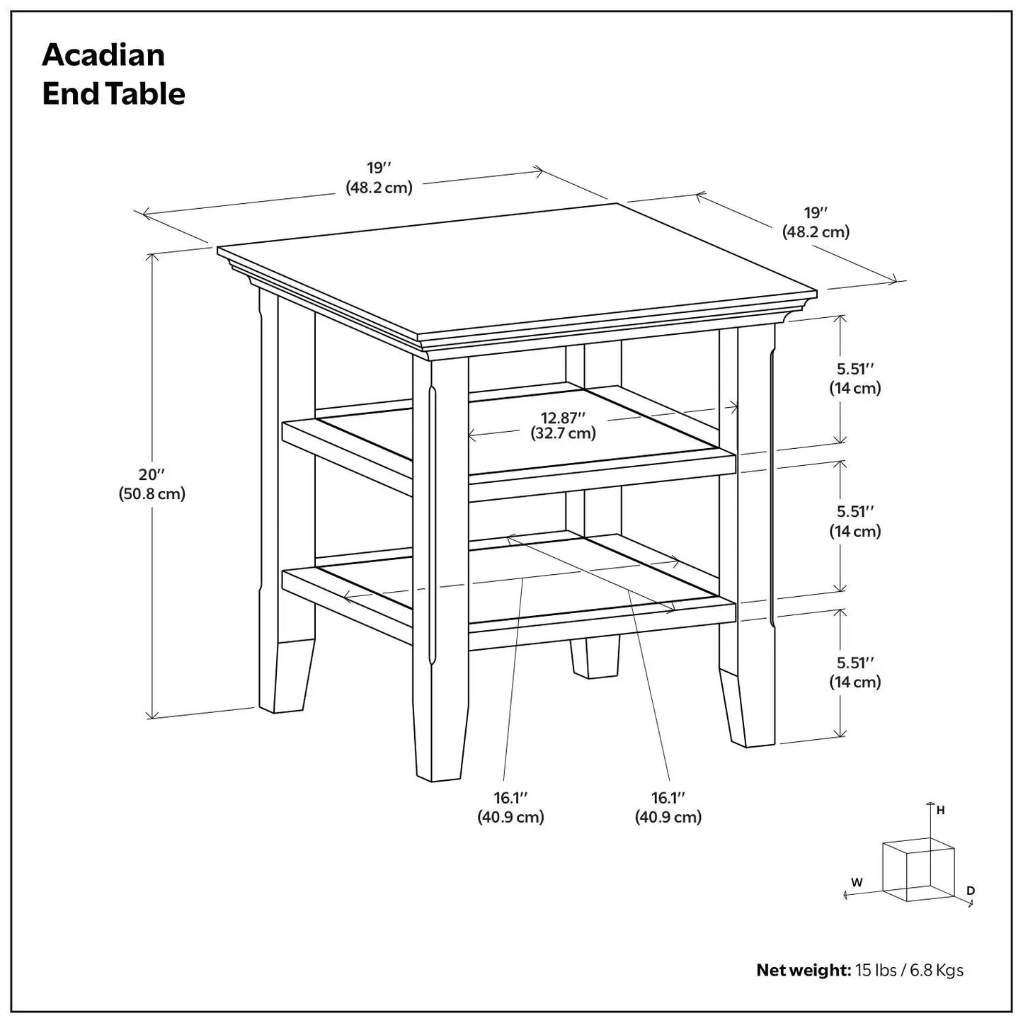 Acadian Handcrafted End Table Solid Wood