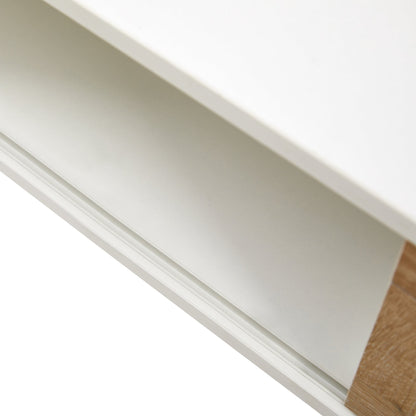 Modern Rattan Coffee Table with Sliding Door white interior view, sliding rail, wood edge on Tampa Home & Garden Store