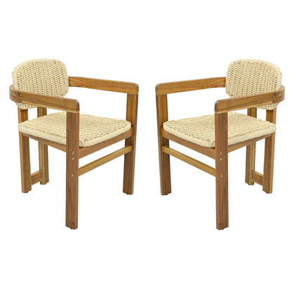Outdoor Accent Chairs 2-pack, natural teak frame with woven rattan backs and seats, HouseOfZazla on Tampa Home & Garden Store