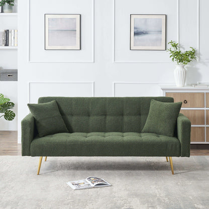 Teddy Fleece Futon Sofa Bed in emerald green with plush throw pillows by HouseOfZazla on Tampa Home & Garden Store