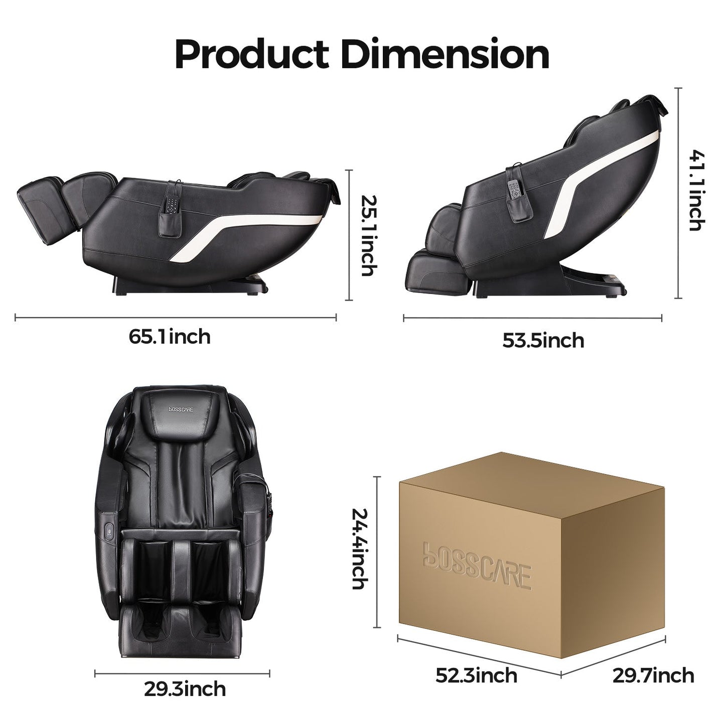 Massage Chair SL Track Full Body Recliner by HouseOfZazla, black leather with white accent on Tampa Home & Garden Store