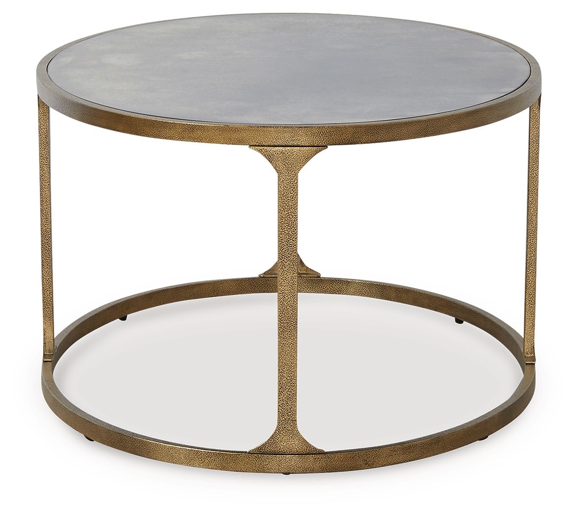 Korajane coffee table with gray round glass top and gold metal frame by Unique Piece Furniture on Tampa Home & Garden Store