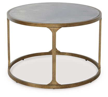 Korajane coffee table with gray round glass top and gold metal frame by Unique Piece Furniture on Tampa Home & Garden Store