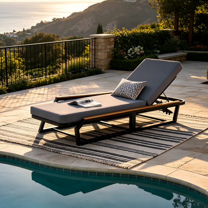 Adjustable Outdoor Chaise With A Wood Frame