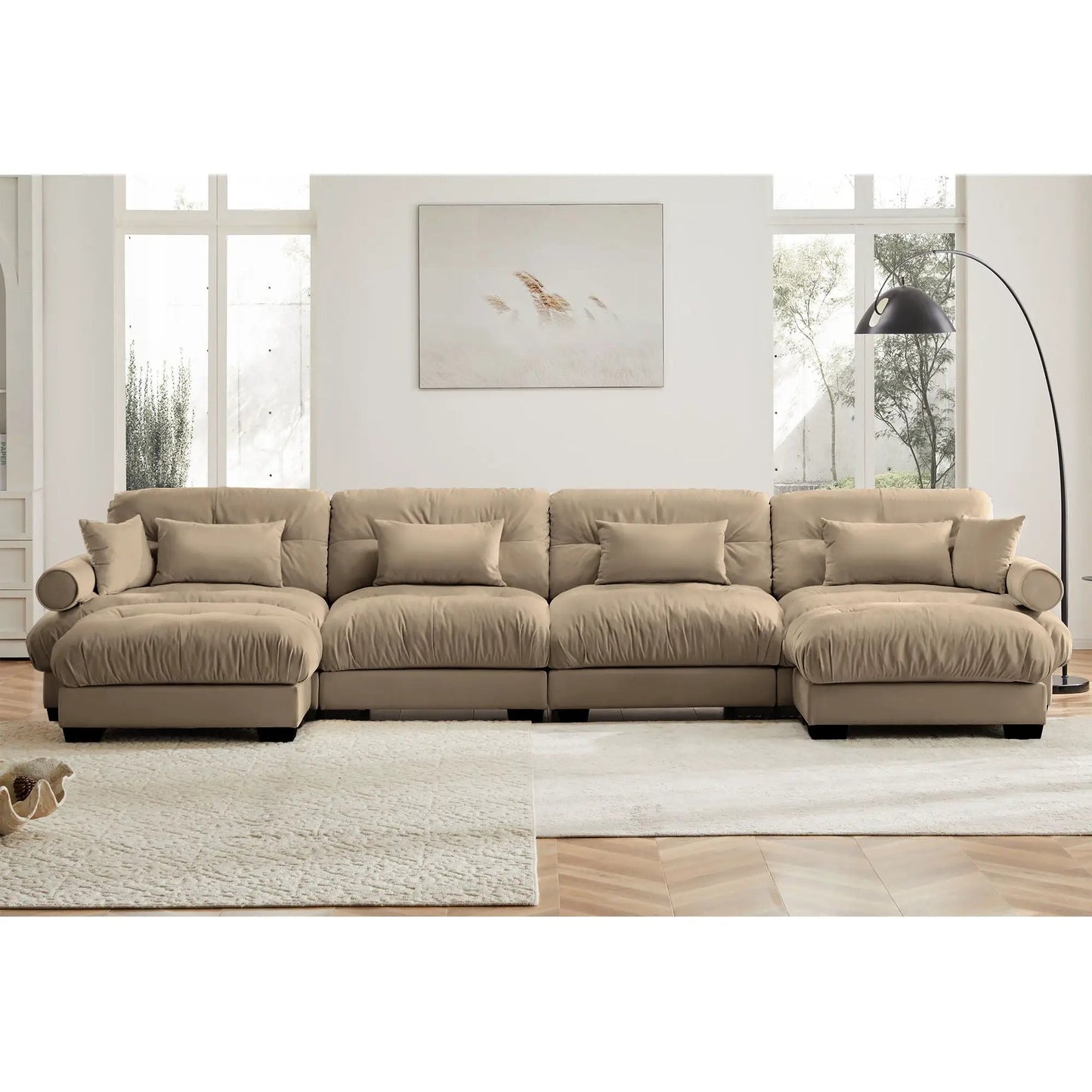 Modern Sectional Sofa with Ottoman and Pillows