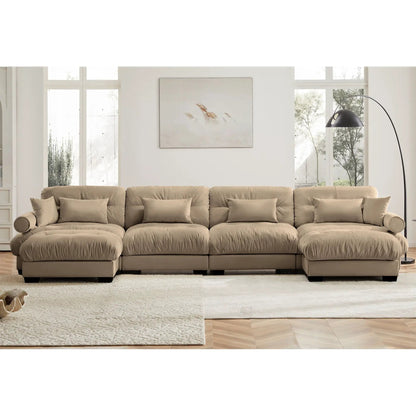 Modern Sectional Sofa with Ottoman and Pillows