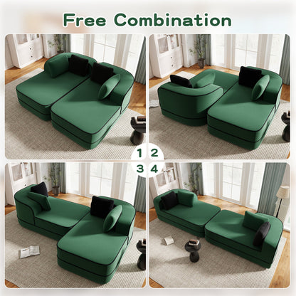 77.2" Teddy Fabric Modular Sofa in green teddy fabric modular sectional with black cushions on Tampa Home & Garden Store