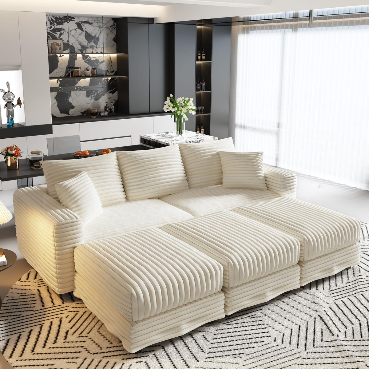 Deep Seat Sofa Bed With Ottoman and Soft Pillows