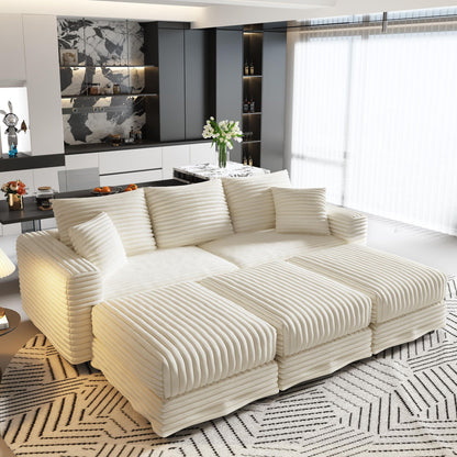 Deep Seat Sofa Bed With Ottoman and Soft Pillows