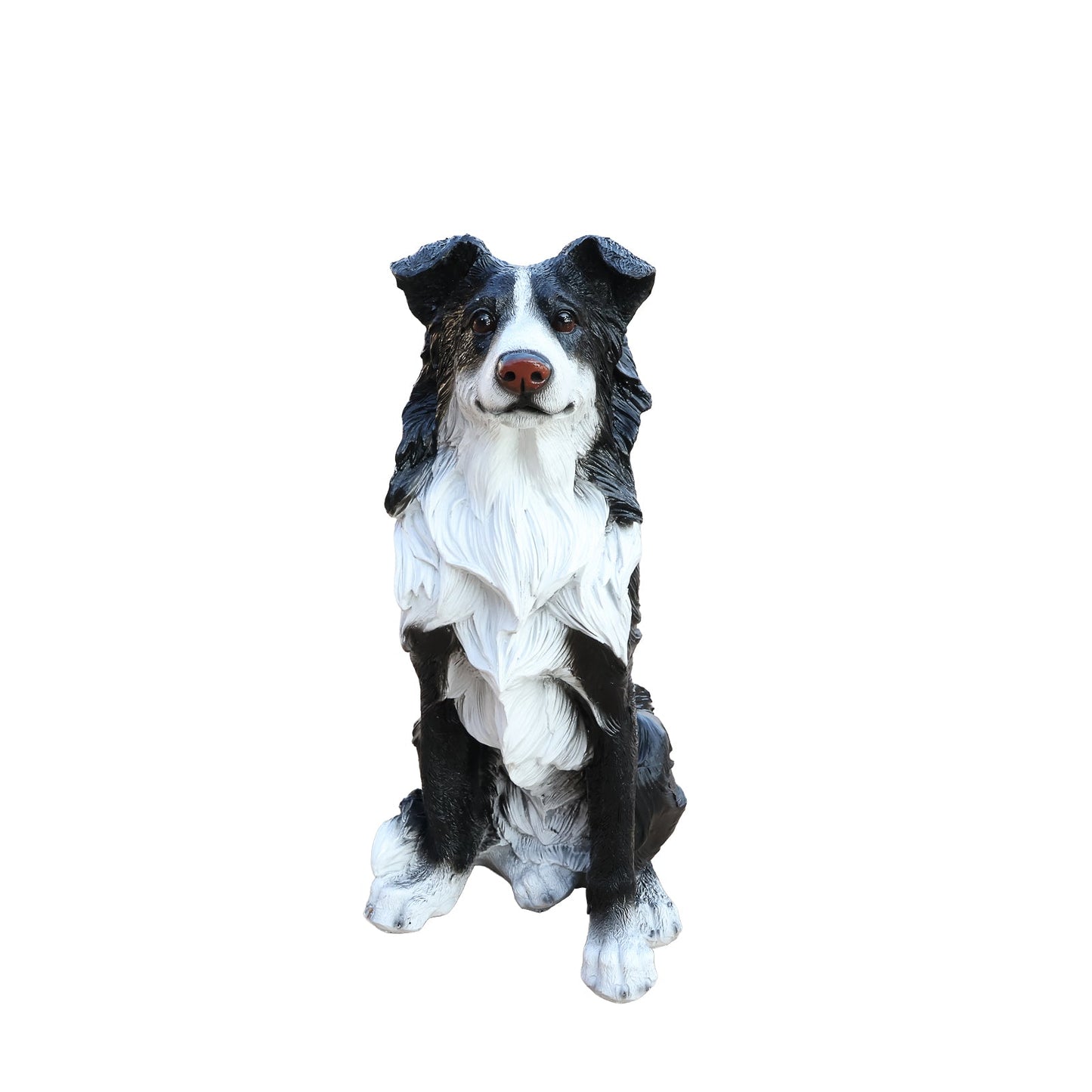 Border Collie garden statue greeter by HouseOfZazla, black and white outdoor sculpture on Tampa Home & Garden Store
