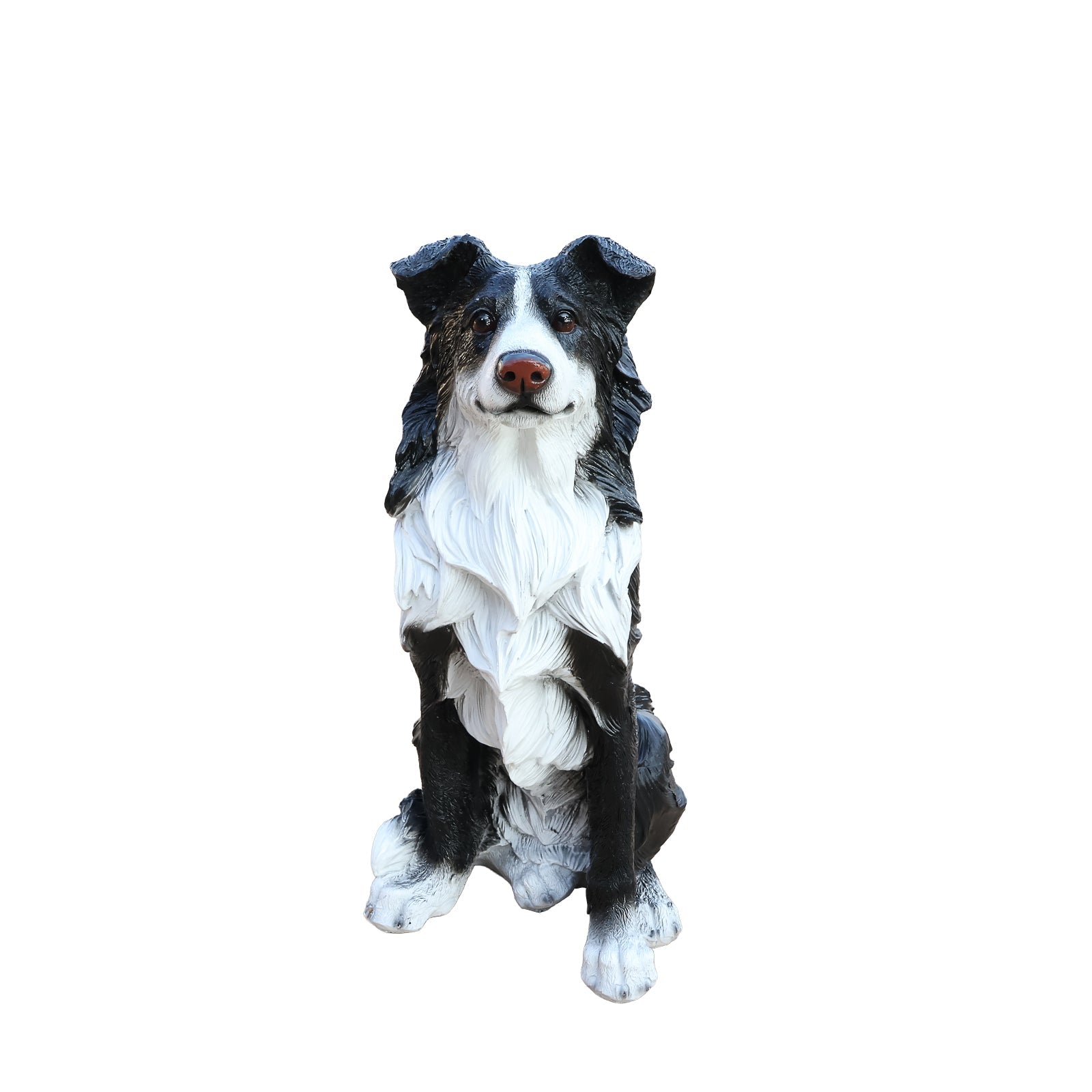 Border Collie garden statue greeter by HouseOfZazla, black and white outdoor sculpture on Tampa Home & Garden Store