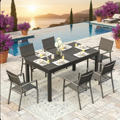 Extendable Outdoor Dining Table and Gray Frame