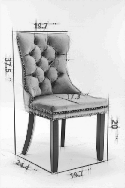 Nikki Collection Velvet Upholstered Dining Chairs Set of 2, grey with nailhead trim on Tampa Home & Garden Store