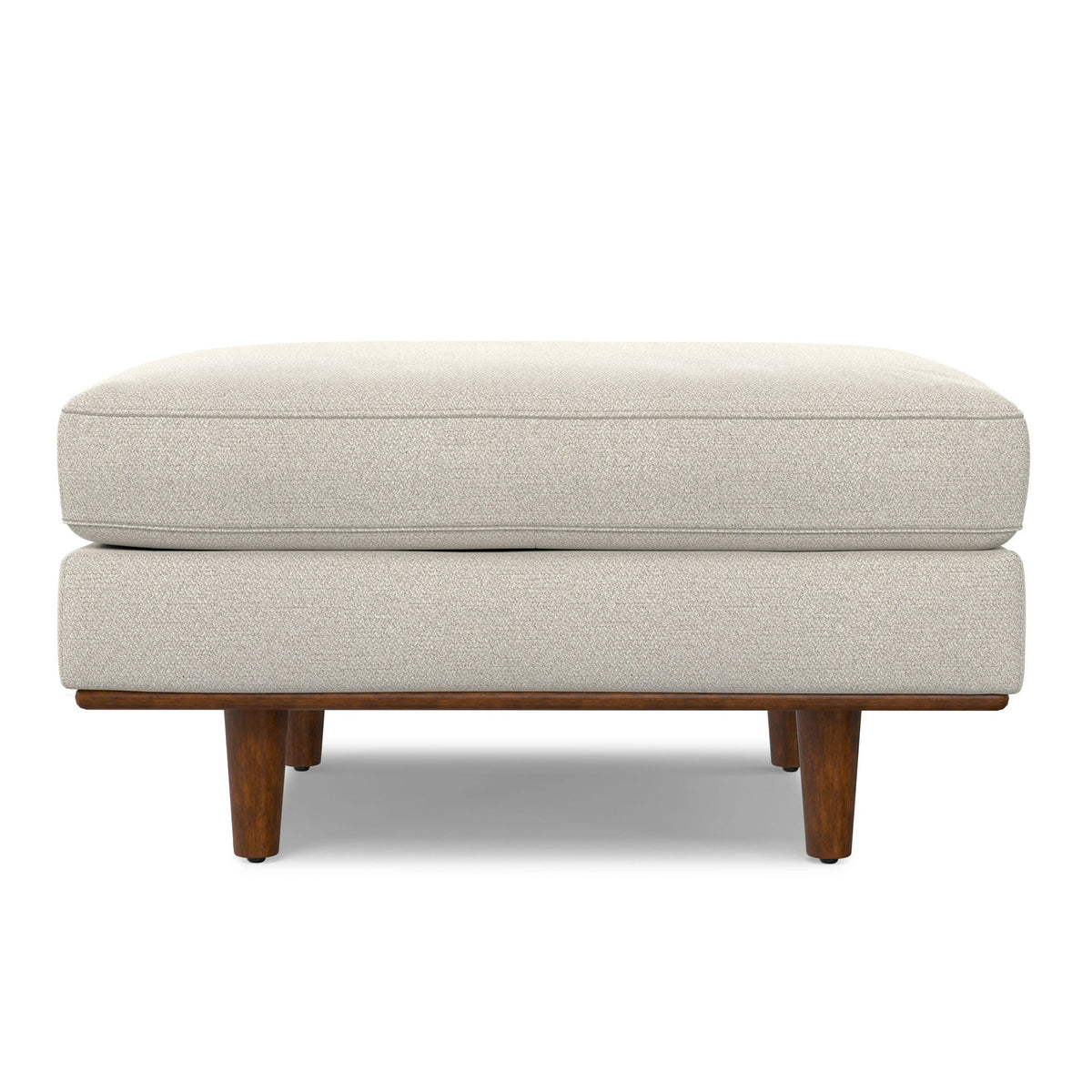 Morrison Handcrafted Upholstered Ottoman beige textured fabric with dark wood legs HouseOfZazla on Tampa Home & Garden Store