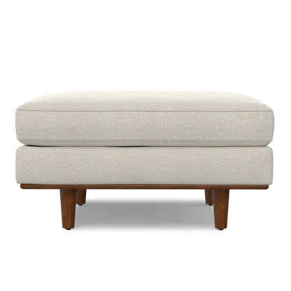 Morrison Handcrafted Upholstered Ottoman beige textured fabric with dark wood legs HouseOfZazla on Tampa Home & Garden Store