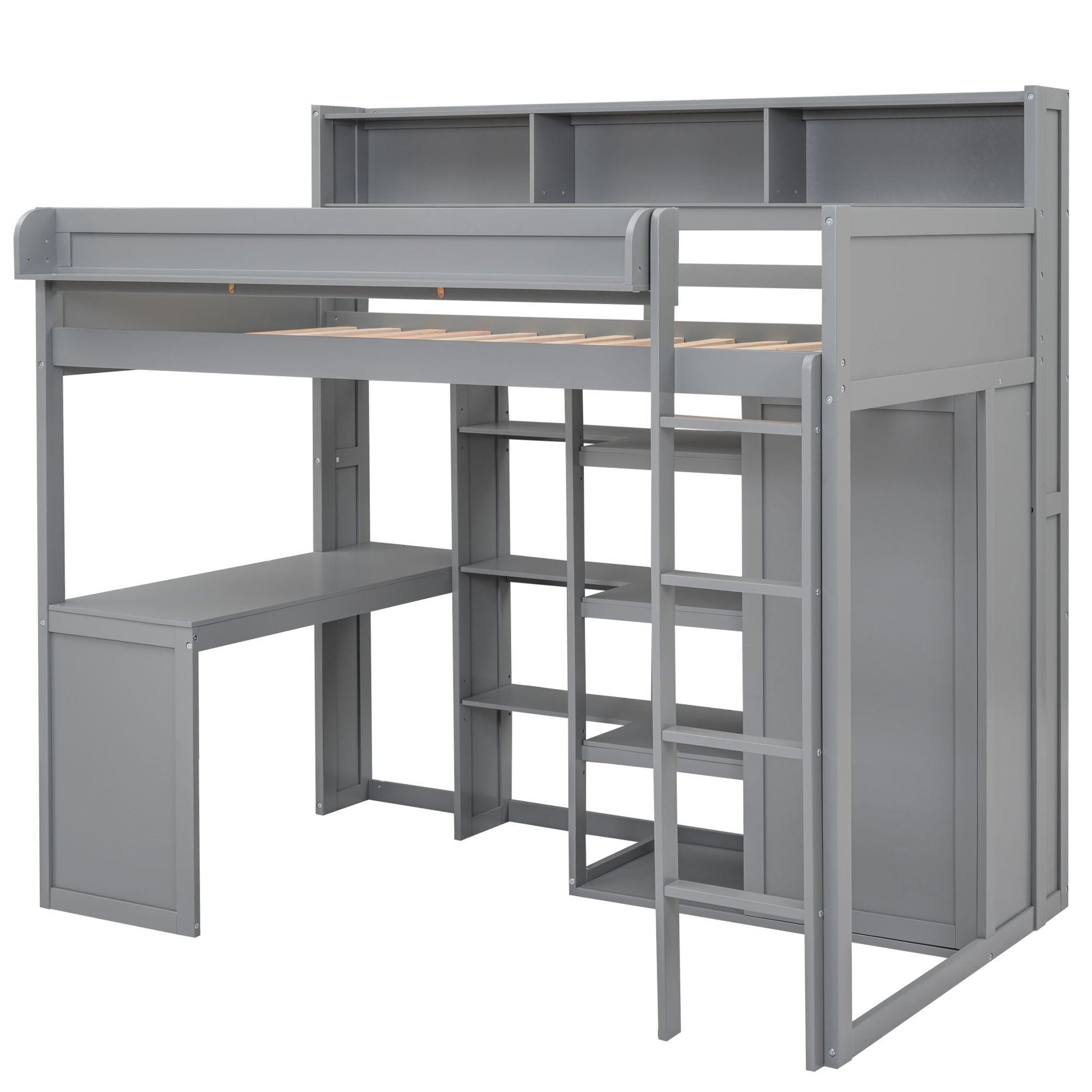 Loft bed with built-in desk, storage shelves, and wardrobe in gray metal by HouseOfZazla on Tampa Home & Garden Store