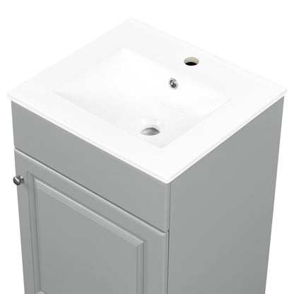 Bathroom vanity with sink, gray cabinet, white countertop, adjustable shelf on Tampa Home & Garden Store