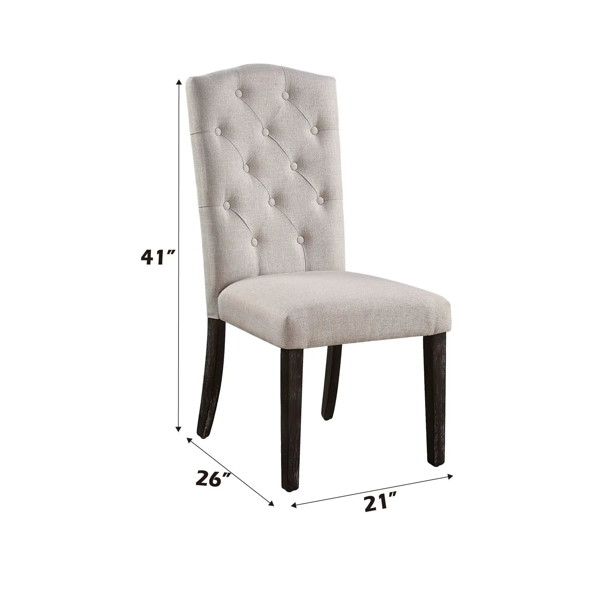 Gerardo Linen Weathered Dining Chair set of 2 beige tufted back dark wood legs on Tampa Home & Garden Store