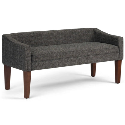 Parris Upholstered Bench dark gray tweed fabric with wood legs on Tampa Home & Garden Store