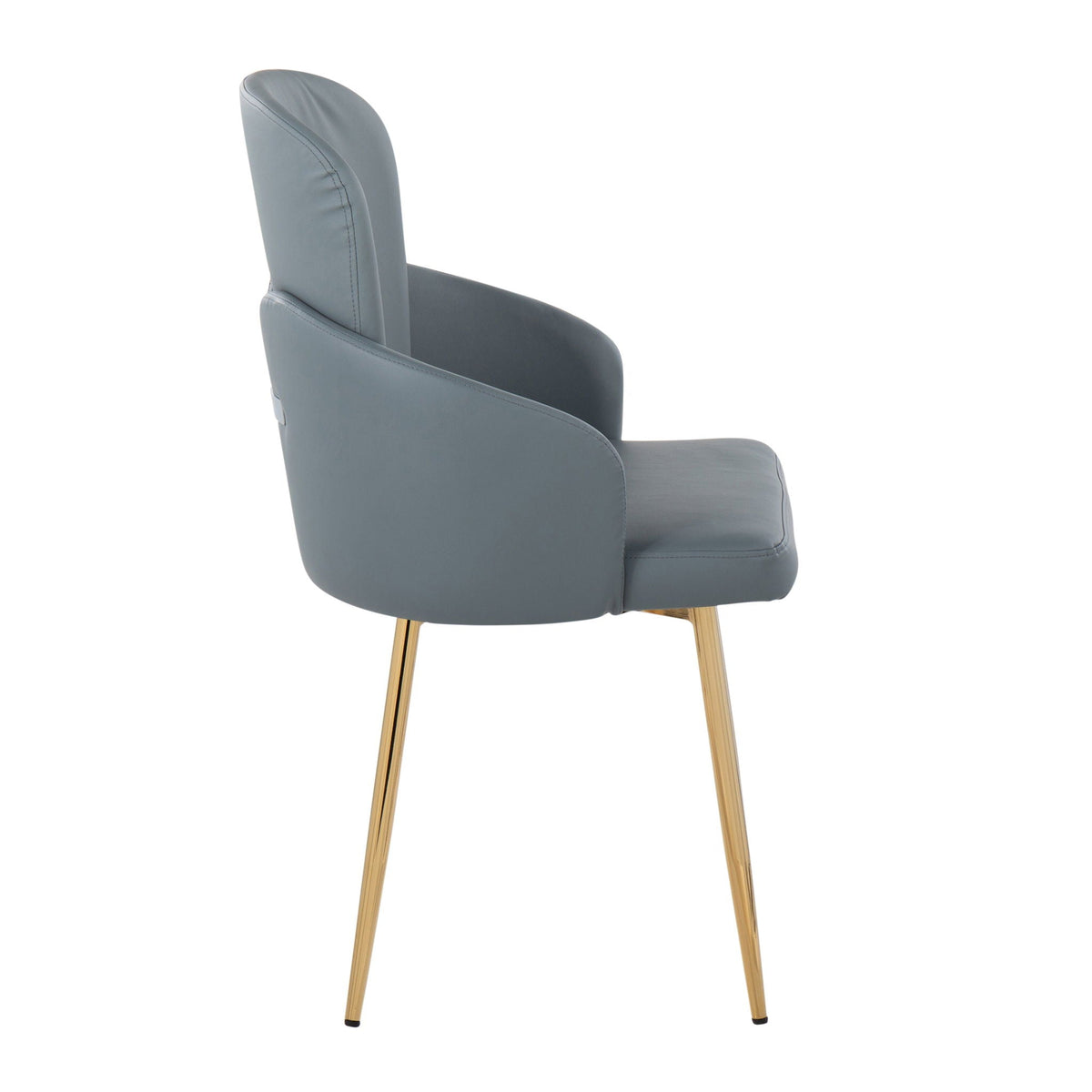 Dahlia contemporary dining chair set in gray-blue upholstery with gold metal legs on Tampa Home & Garden Store