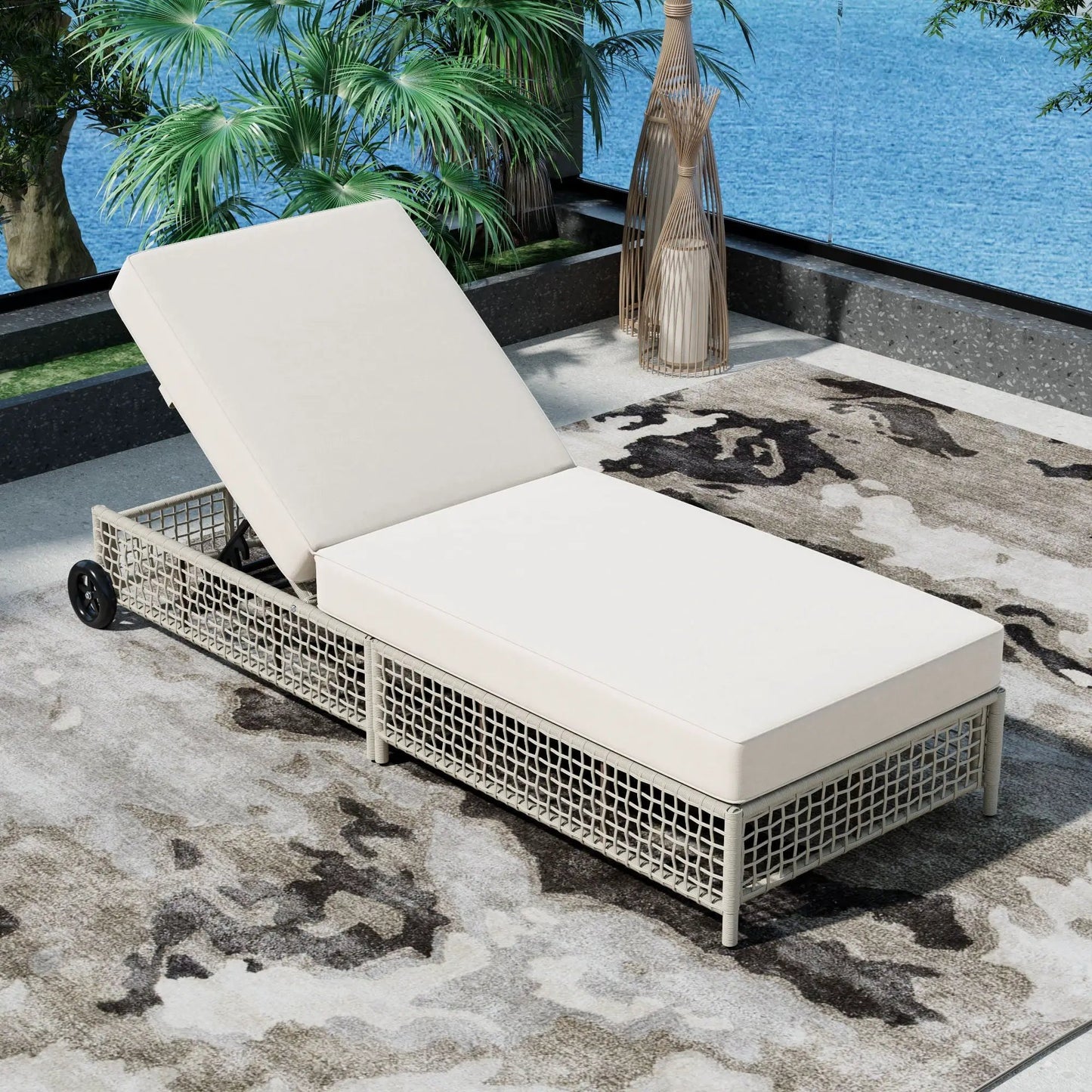 Lounge Chair With 5 Position Backrest Wheels