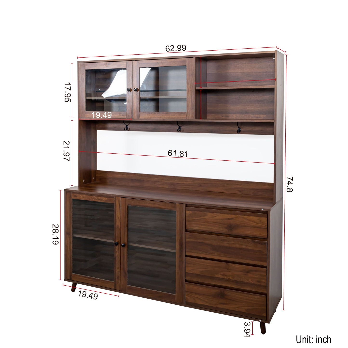 Large Kitchen Hutch With Drawer And Storage Rack