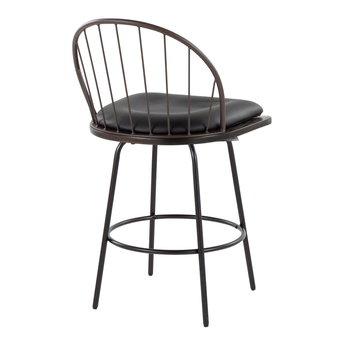 Farmhouse counter stool by HouseOfZazla with swivel, round footrest and black cushion on Tampa Home & Garden Store