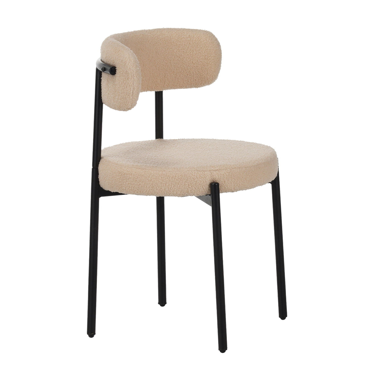 Medieval curved-back kitchen chair in beige boucle fabric with black metal legs on Tampa Home & Garden Store