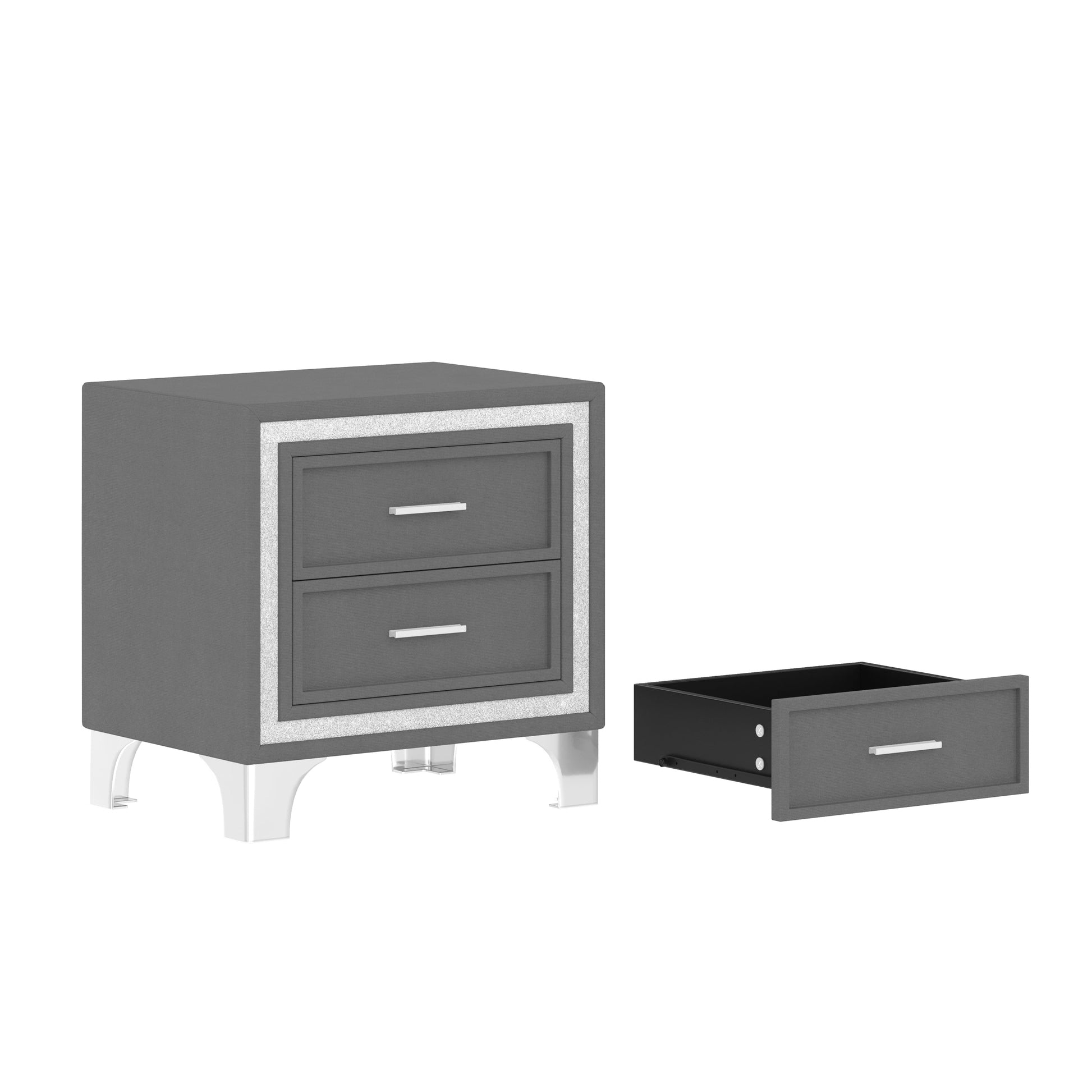 3-Piece Queen Upholstered Bed Set with LED Nightstands, two in gray, by HouseOfZazla on Tampa Home & Garden Store