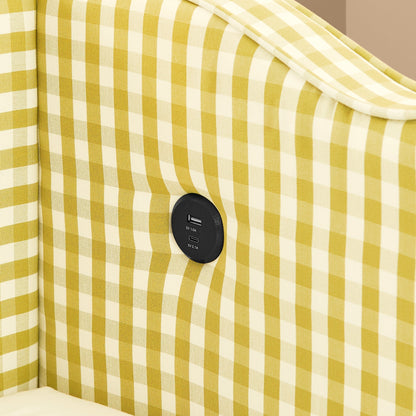 Cozy Gingham Daybed with Trundle yellow-white check fabric with USB charging port on Tampa Home & Garden Store