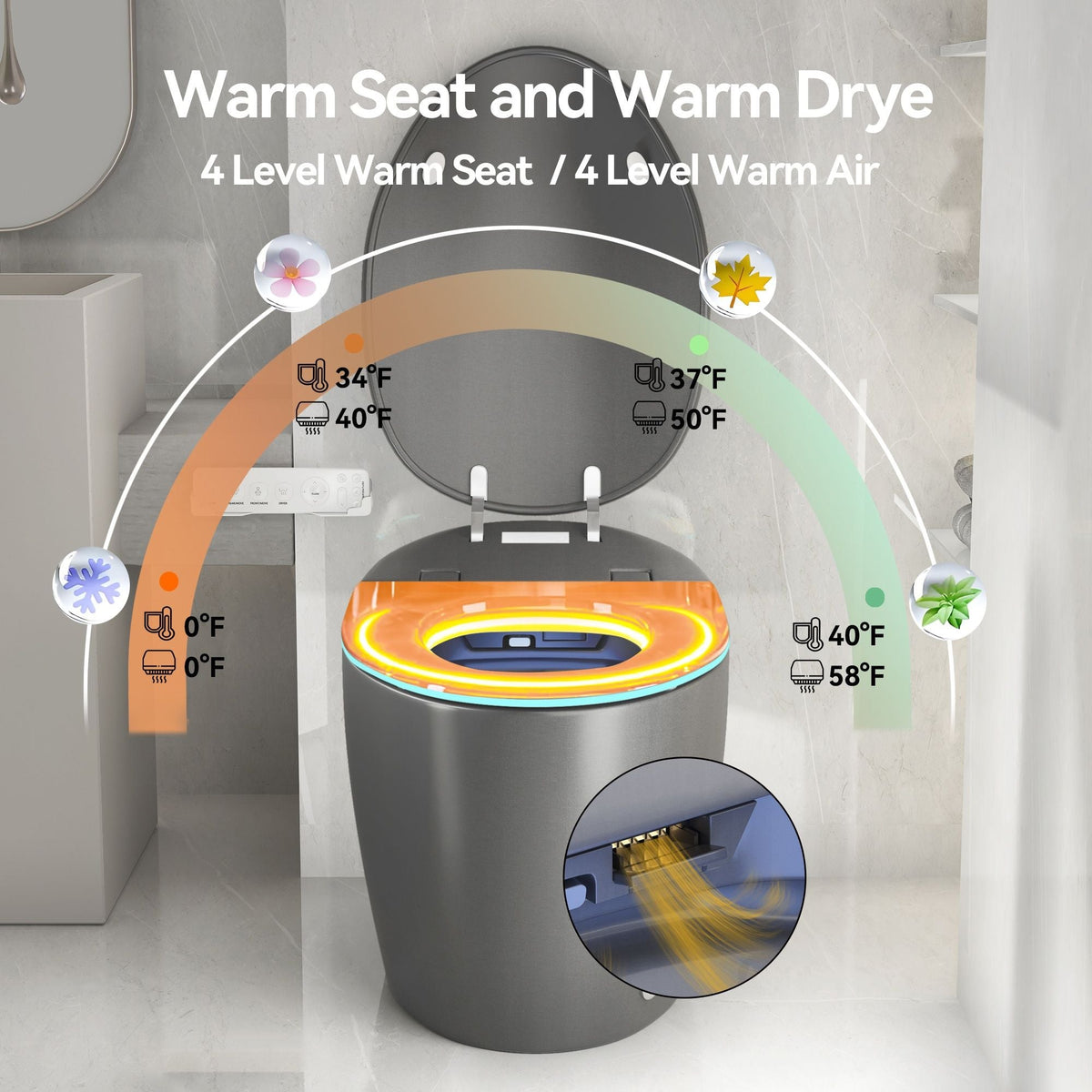 Smart Toilet with Ceramic Bidet, Matte Black, HouseOfZazla, top-down view on Tampa Home & Garden Store