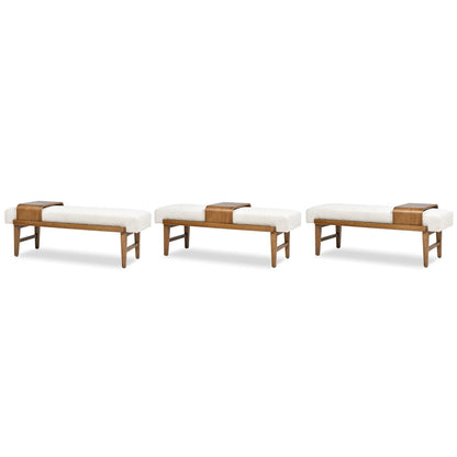 Modern Telephone Bench with Sliding Shelf ivory upholstery bench set of 3, wooden frame on Tampa Home & Garden Store